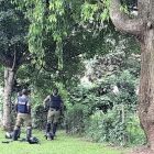 Police officers at Besigye&#039;s home earlier on.